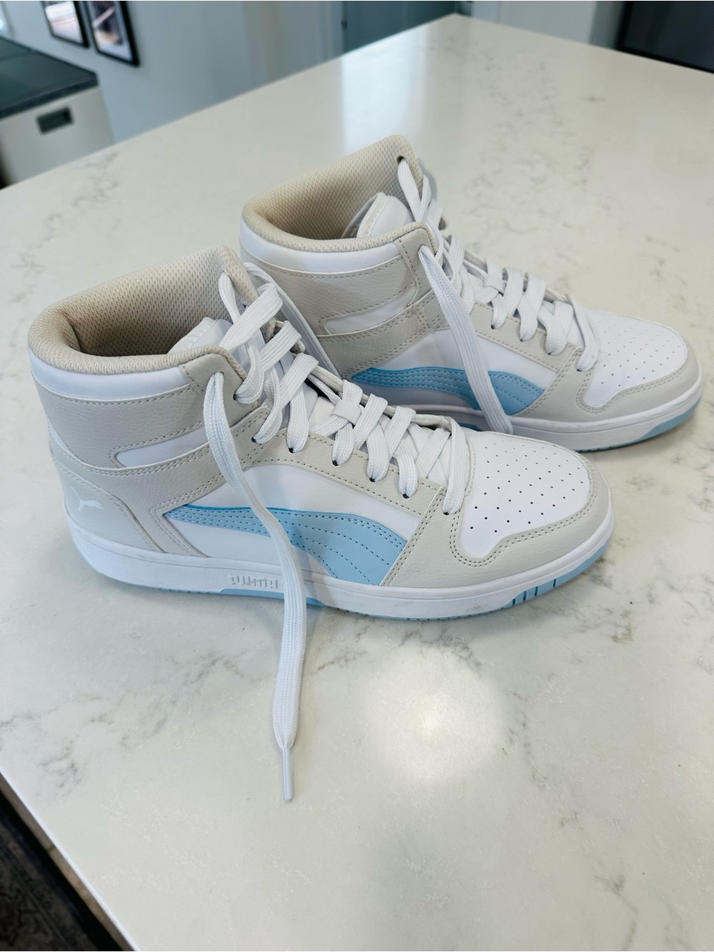 Puma Women's High-Top Rebound Layup RCL Sneakers in White and Light Blue